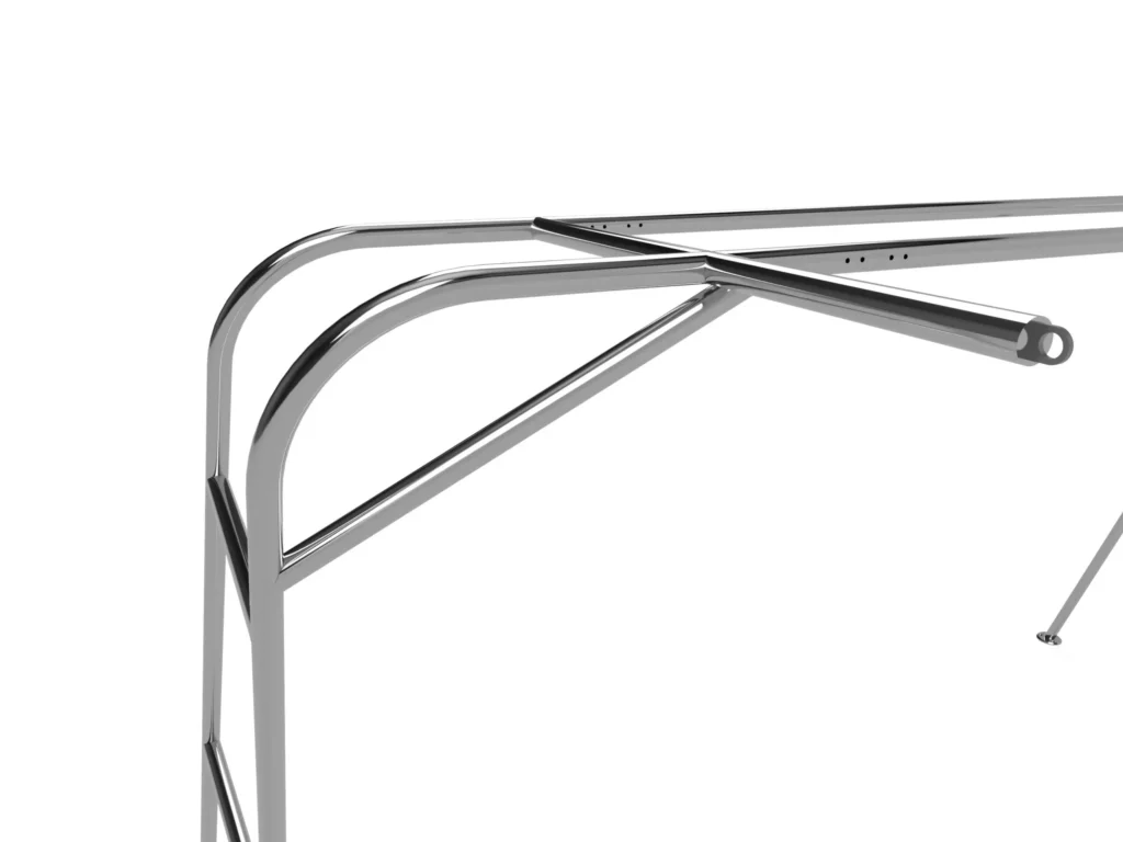 Baltic arch - detalje af hjørne på bådbøjle til solpaneler